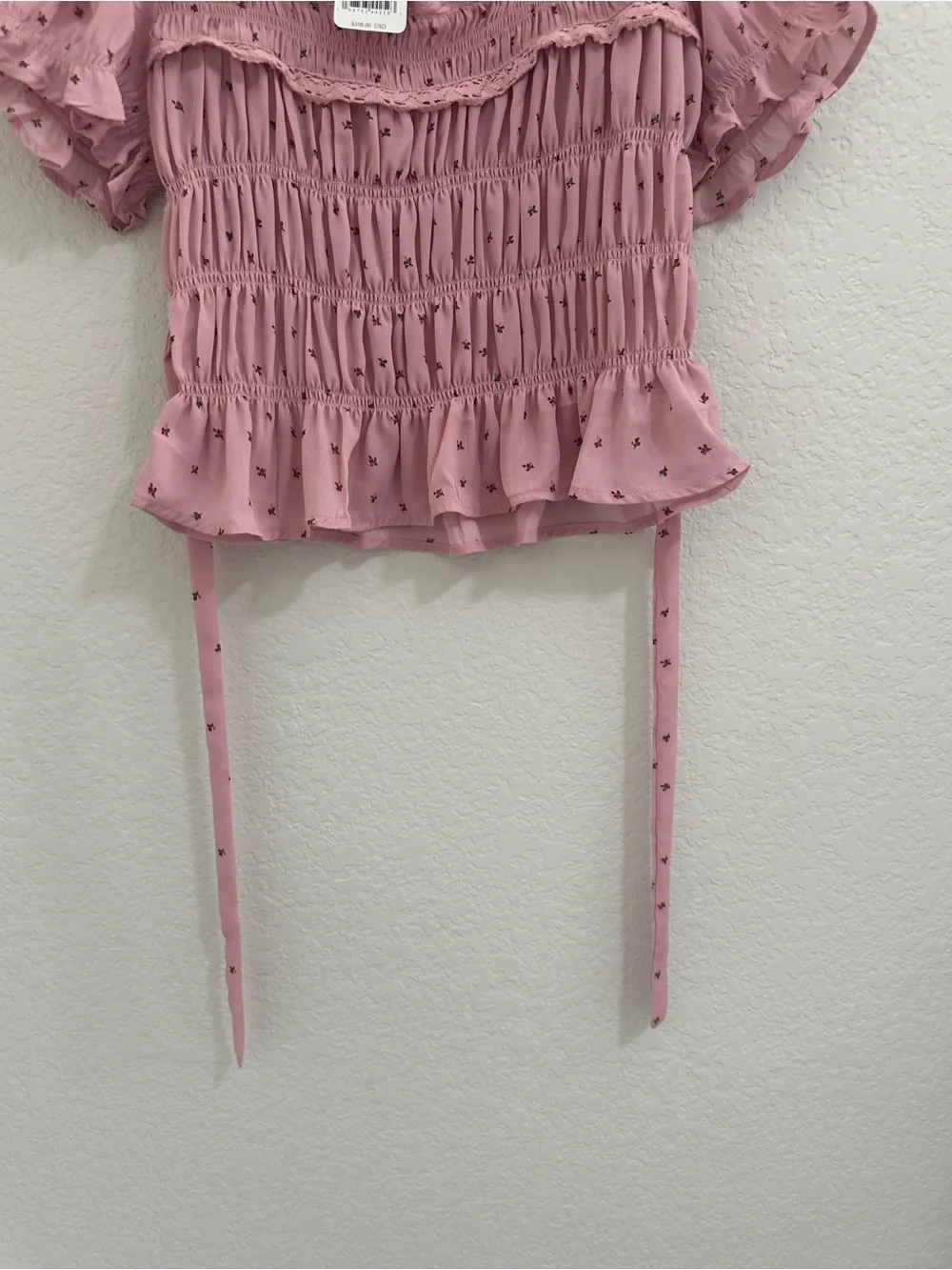 Free People Mauve Dot Smocked Crop Top